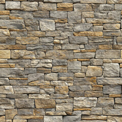 Obraz premium Stone wall seamless texture with natural, irregularly shaped stones in gray and beige tones, creating a rustic and sturdy design