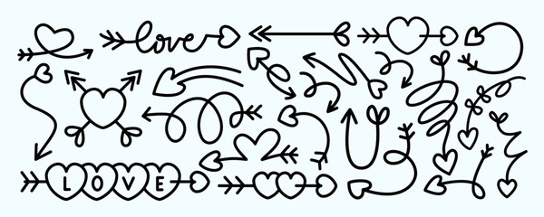 Set of Love Arrow Doodle Illustrations