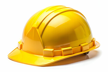 Fototapeta premium A yellow safety construction helmet with a hard shell, isolated on a white background, perfect for safety training and construction-related materials