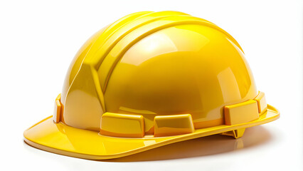 A yellow safety construction helmet with a hard shell, isolated on a white background, perfect for safety training and construction-related materials