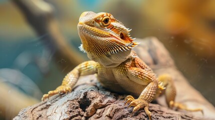Obraz premium Vivid Close-up of a Bearded Dragon on a Branch
