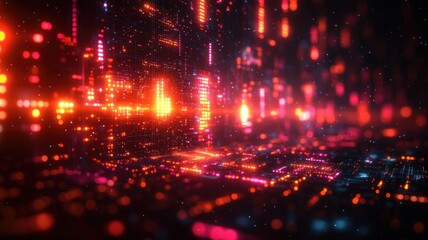 Fototapeta premium Abstract digital landscape with vibrant lights and patterns.