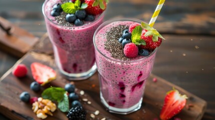 Berry Chia Smoothie Delight with Fresh Fruits