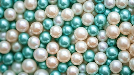 Close-up of White and Teal Pearls Arranged in a Cluster