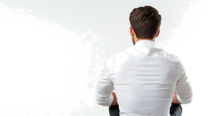 Young Man Sitting Thoughtfully on a Transparent Background Generative AI