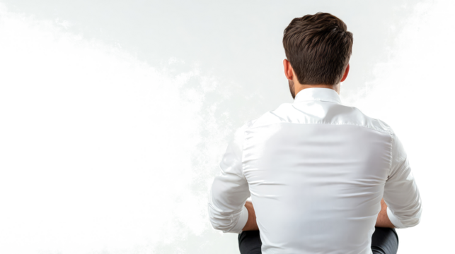 Young Man Sitting Thoughtfully on a Transparent Background Generative AI