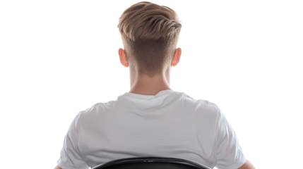 Back View of a Handsome Young Man Sitting on a Chair in a Calm Space Generative AI
