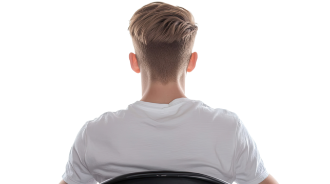 Back View of a Handsome Young Man Sitting on a Chair in a Calm Space Generative AI