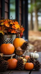 Pumpkins and autumn leaves