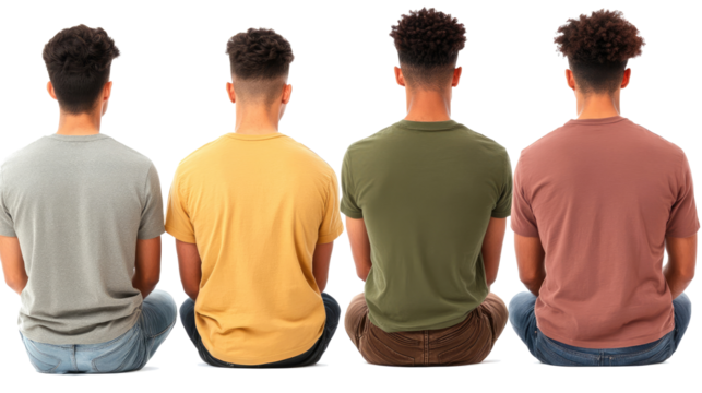 Young Men Sitting Back to Back on Transparent Background Generative AI