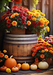 Fototapeta premium Pumpkins and flowers