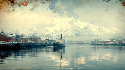 Modern-Day Alaskan Cityscape with Historical Overlays	