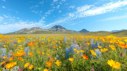 Fototapeta premium Panoramic View of Alaskan Tundra with Wildflowers 