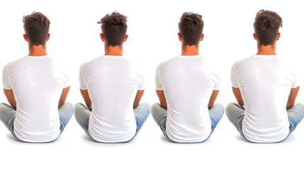 Back Views of Four Handsome Young Men Sitting on the Floor Generative AI