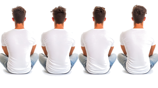 Back Views of Four Handsome Young Men Sitting on the Floor Generative AI