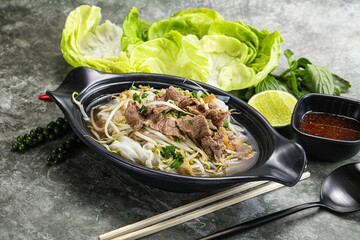 Vietnamese traditional soup Pho Bo with beef
