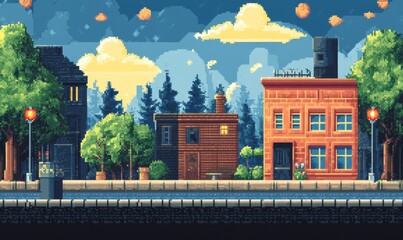Pixel art game retro 8-bit video game interface background, Generative AI