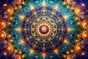 Surreal Mandala Patterns: Vibrant Indian Decorative Art in Dreamlike Landscapes