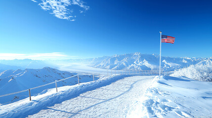 American Flag Raised in Alaska with Blank Space	