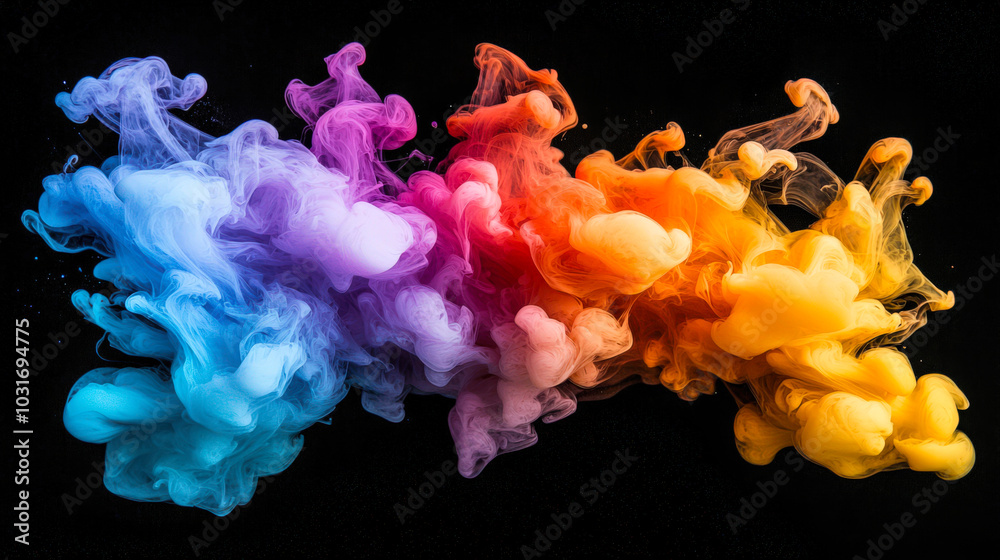 Canvas Prints a multicolored smoke plume, shimmering with all the colors of the rainbow. a swirling cloud of explo