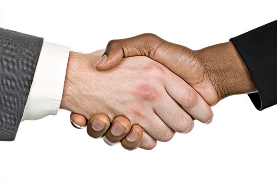 A handshake symbolizes partnership and collaboration, showcasing unity between diverse individuals. This image captures essence of teamwork and mutual respect