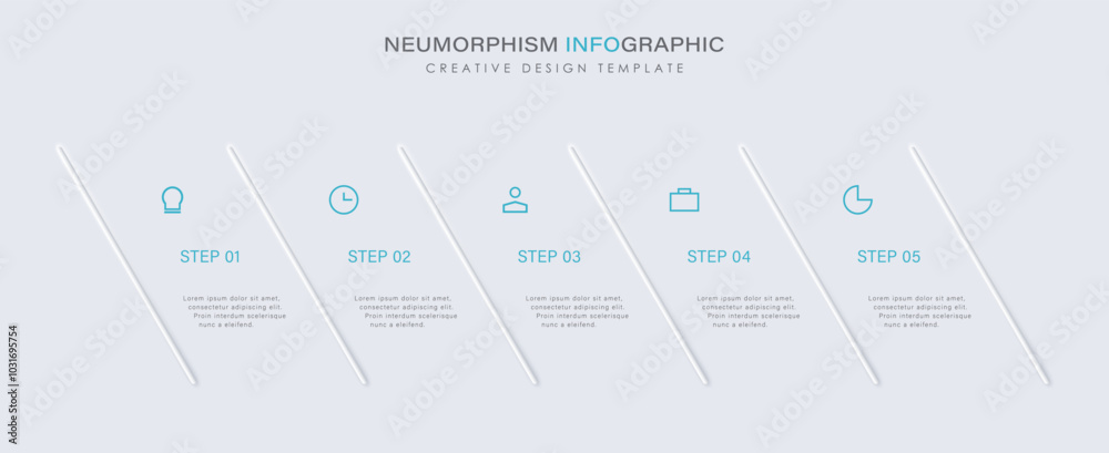 Wall mural process description with 5 steps, options, parts or processes separated by a diagonal line. light ne