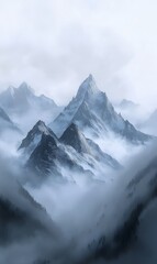 23. A serene mountain backdrop with soft clouds