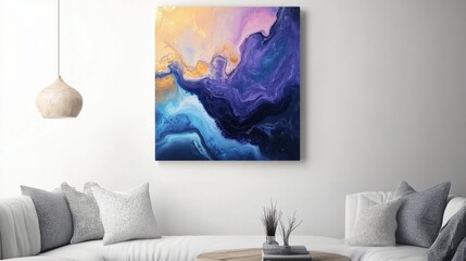 Abstract Colorful Wall Art in Modern Living Room Interior