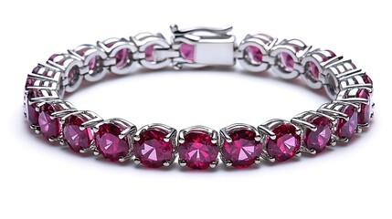 Obraz premium Silver Bracelet With Oval Cut Red Gemstones