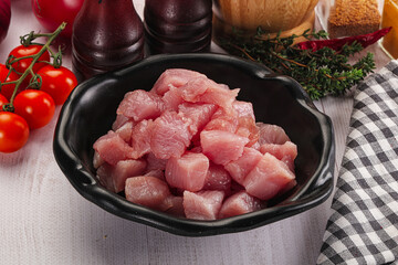 Diced raw turkey fillet cubes