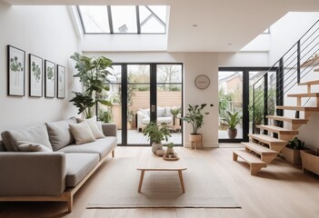 Fototapeta premium Modern living room with large windows