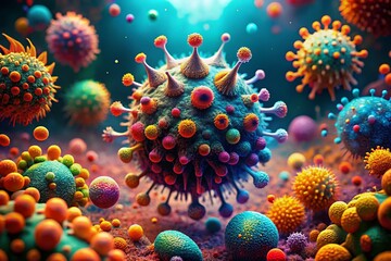 Obraz premium Surreal Virus Illustration: Artistic Representation of Pandemic Impact and Emotion