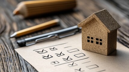 Checklist for Buying a New Home with Miniature House and Pencil