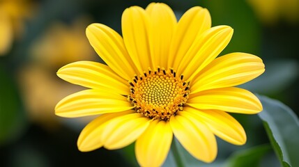 Fototapeta premium A tight shot of a yellow bloom amidst hazy green foliage and overlapping yellow blossoms