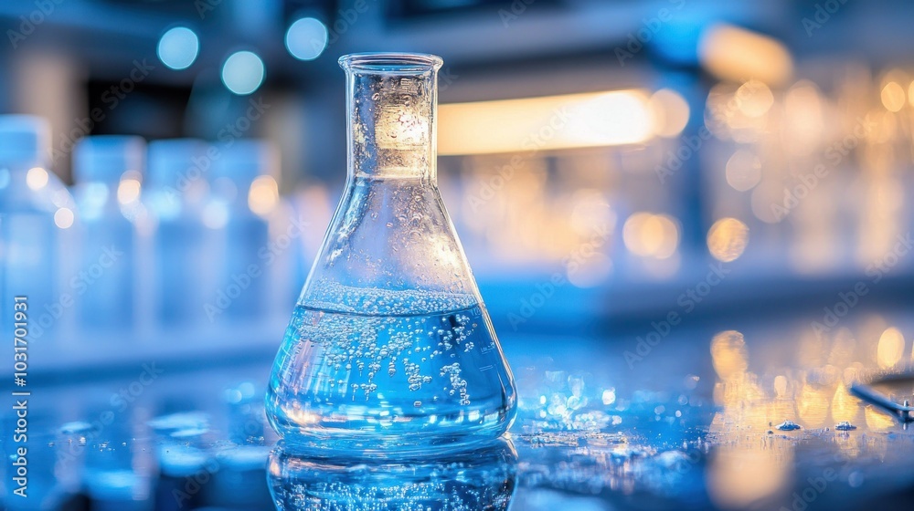 Poster A Single Erlenmeyer Flask Filled with Liquid and Bubbles in a Laboratory Setting