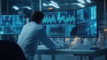 Scientist Working with Data and Chemicals in a Laboratory