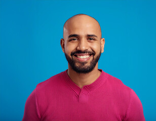 Headshot Portrait of a Smiling Man with Contemporary Style, Isolated on Color Background with Ample Copy Space