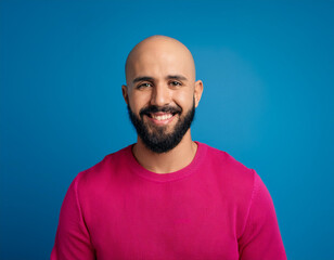 Obraz premium Headshot Portrait of a Smiling Man with Contemporary Style, Isolated on Color Background with Ample Copy Space