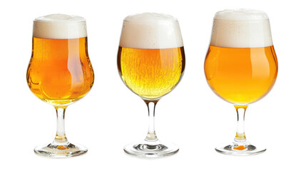 Three Beer Types in Elegant Glasses on Clear Background Generative AI