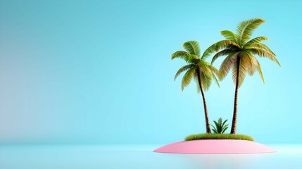 Tropical Island with Palm Trees on Blue Background