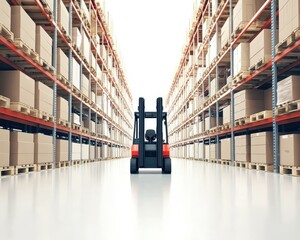Autonomous forklifts navigating narrow warehouse aisles, lifting and transporting goods with precision, autonomous forklifts, narrowaisle efficiency