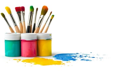 Colorful Paints and Brushes for Creative Projects