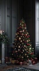 Christmas Tree with Decorations, Christmas Background, New Year's eve 