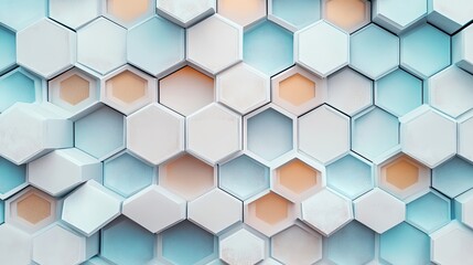 Fototapeta premium Abstract Hexagonal Pattern in Blue, White, and Orange Hues