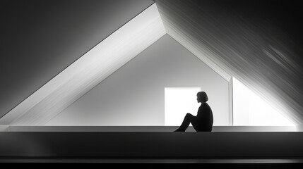 Obraz premium Silhouette of Woman Sitting in Modern Architectural Space