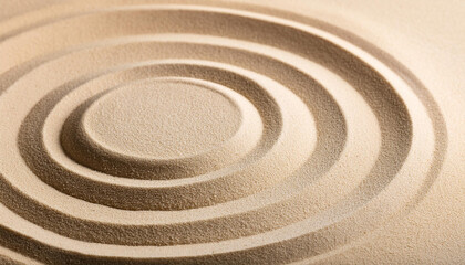 Circle in sand. Zen Japanese garden background scene. Horizontal banner