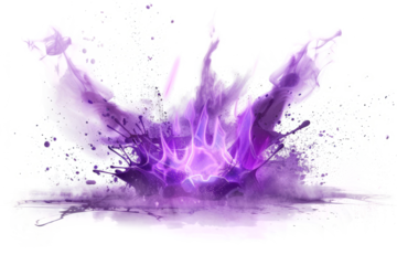 Mystical purple light explosion, symbolizing a sorcerer's power, vividly isolated on a white backdrop