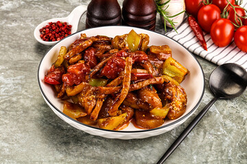 Asian cuisine pork in oyster sauce