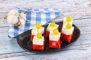 Watermelon with feta and grape