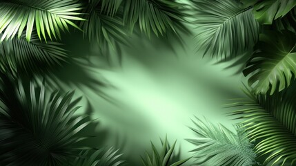 Lush green foliage creates a serene backdrop with soft lighting for design use.